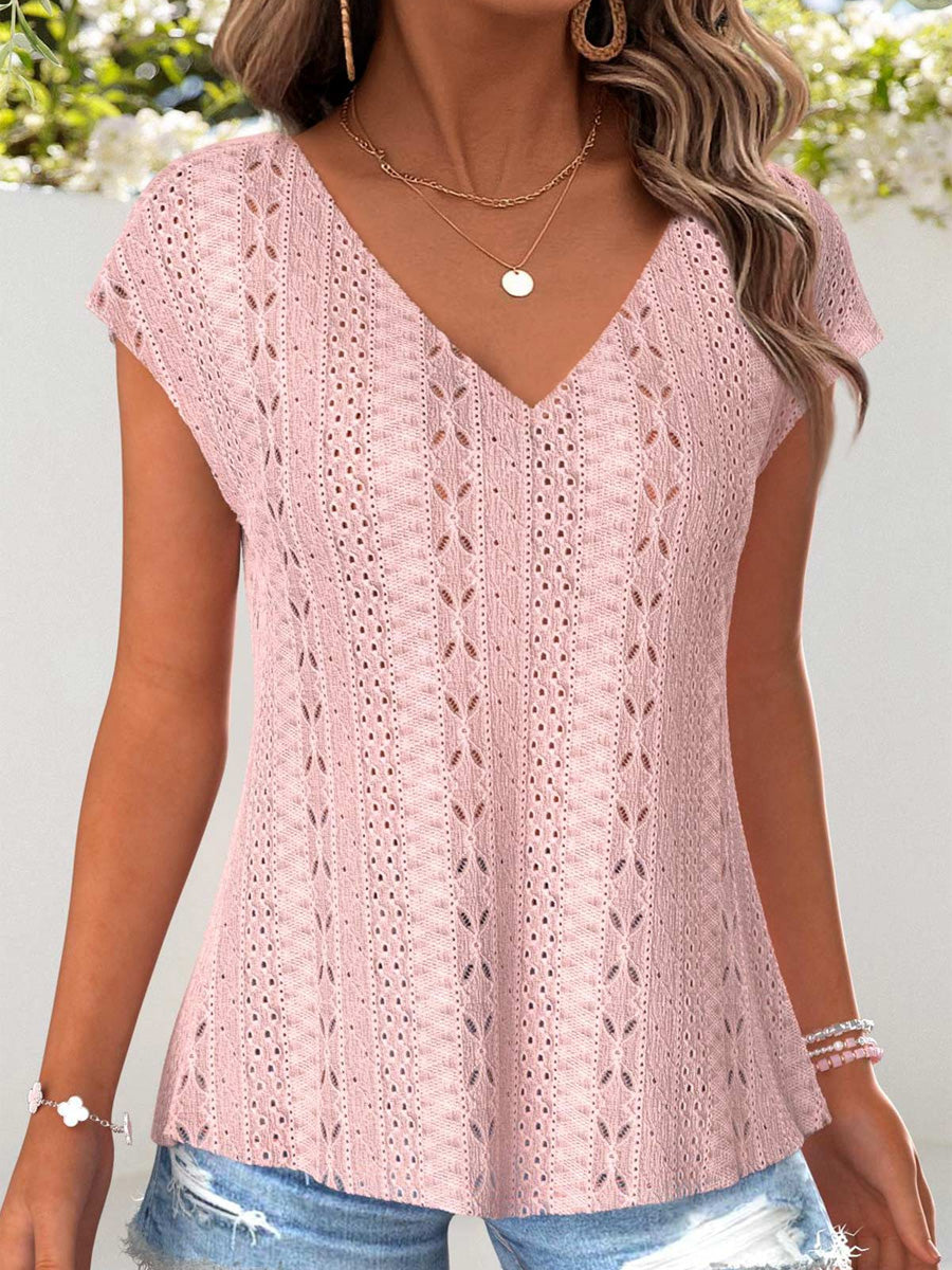 Women's Retro Style Art Printed Vintage V-Neck Short Sleeves Top